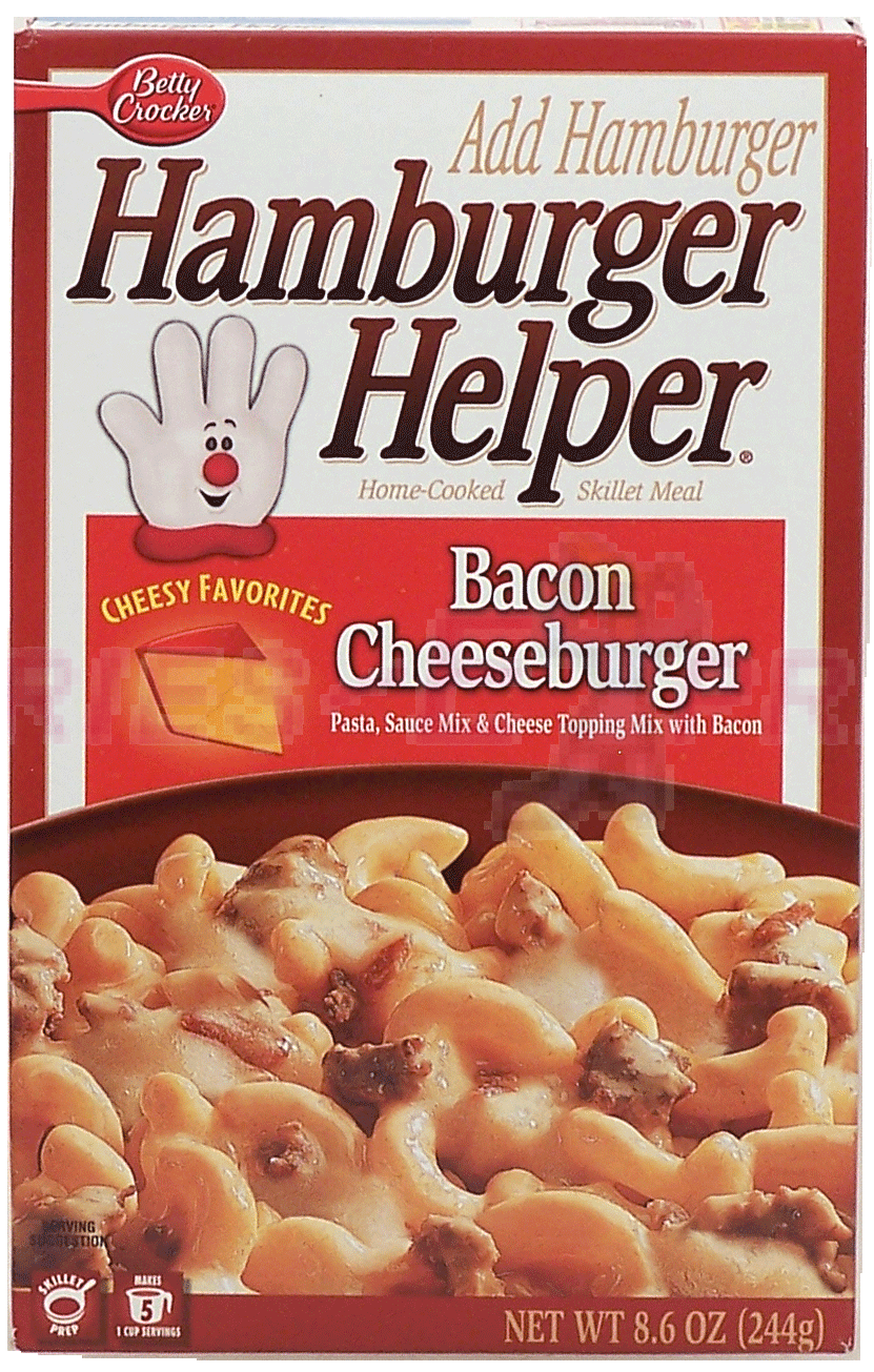 Betty Crocker Hamburger Helper bacon cheeseburger pasta sauce mix & cheese topping mix with bacon makes 5 1-cup servings Full-Size Picture